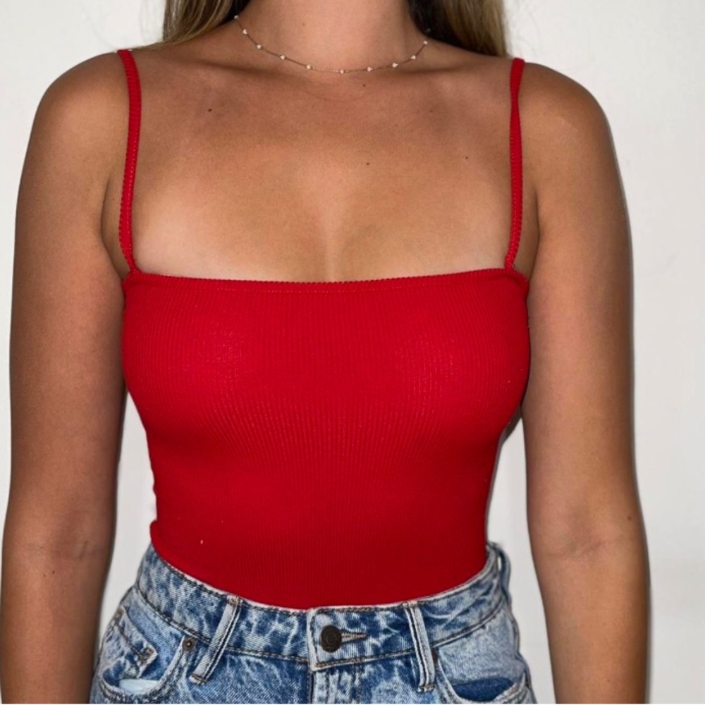 BRANDY MEVILLE RED CROPPED TANK ONE SIZE (SMALL)